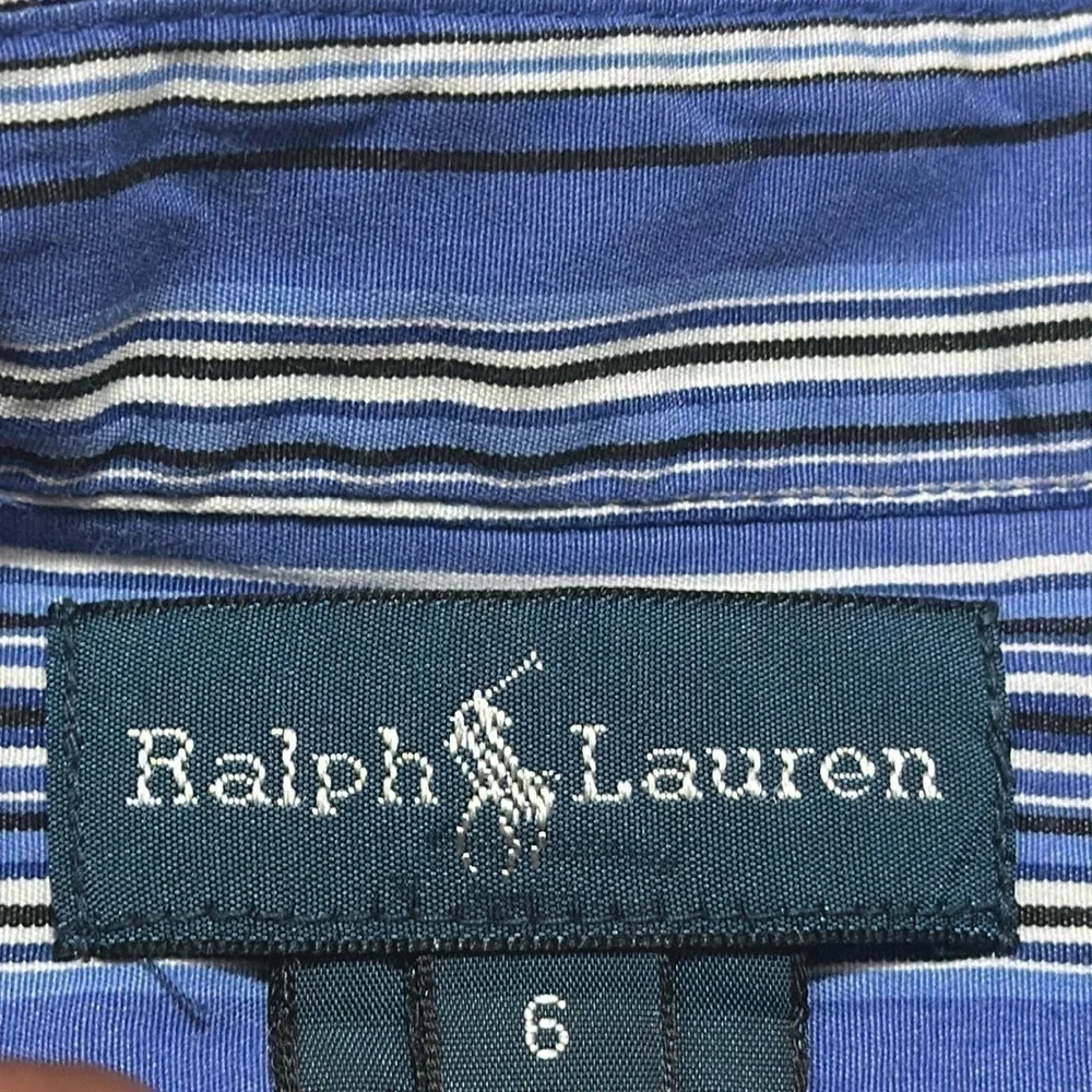 RALPH LAUREN Boys Casual Blue Striped Long Sleeve Button Down Shirt Sz 6 NC0011